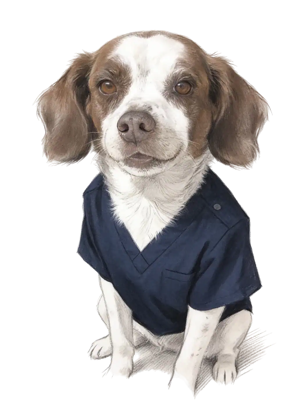 Charlie, kliniğin köpeği, kara kalem portresi