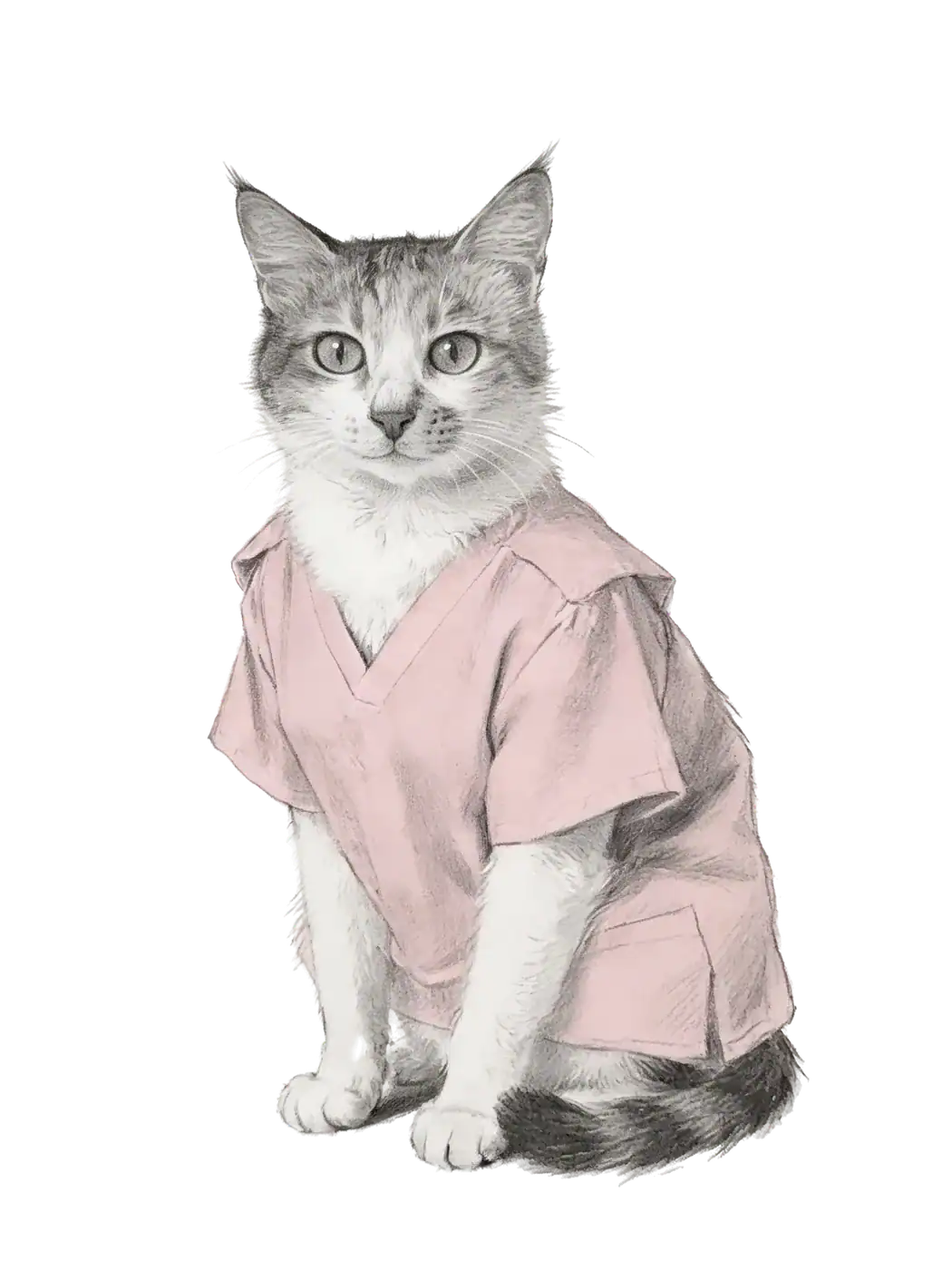 Lucy, kliniğin kedisi, kara kalem portresi